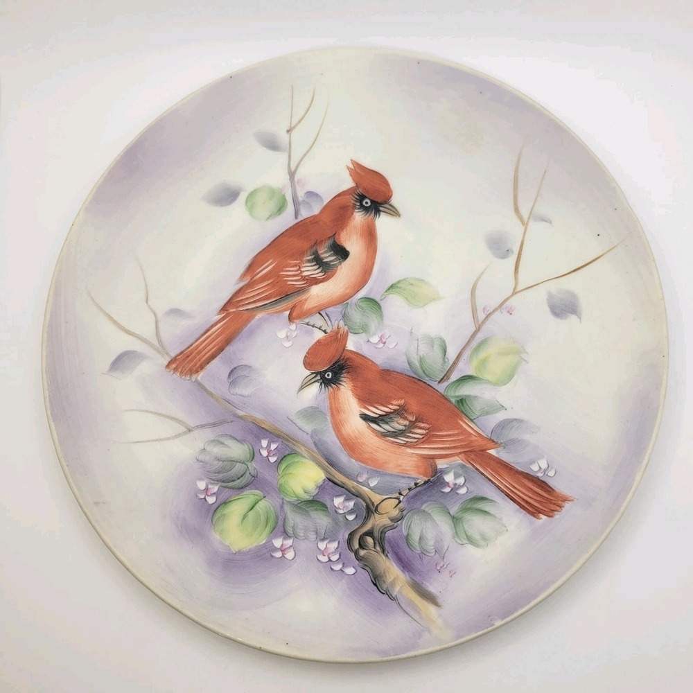 Vintage 1980s Lefton Cardinal Wall Plate Hand Painted Porcelain SL5882 Farmhouse